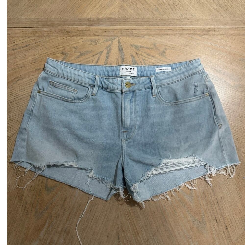 FRAME Denim Le Garcon High Waisted Raw Hem Cut Off Jean Shorts Size 29